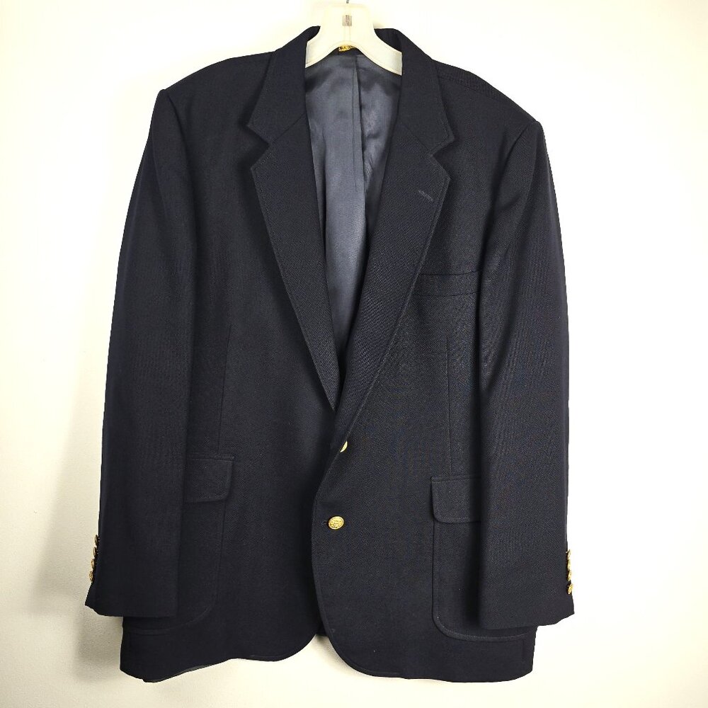 Haggar Imperial Mens 46R Blazer Sport Coat Suit Jacket Navy Blue 2 Button Vented